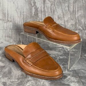 Madewell Elinor Loafer Womens 8 Brown Tan Leather Mules Slip On Casual Shoes EUC